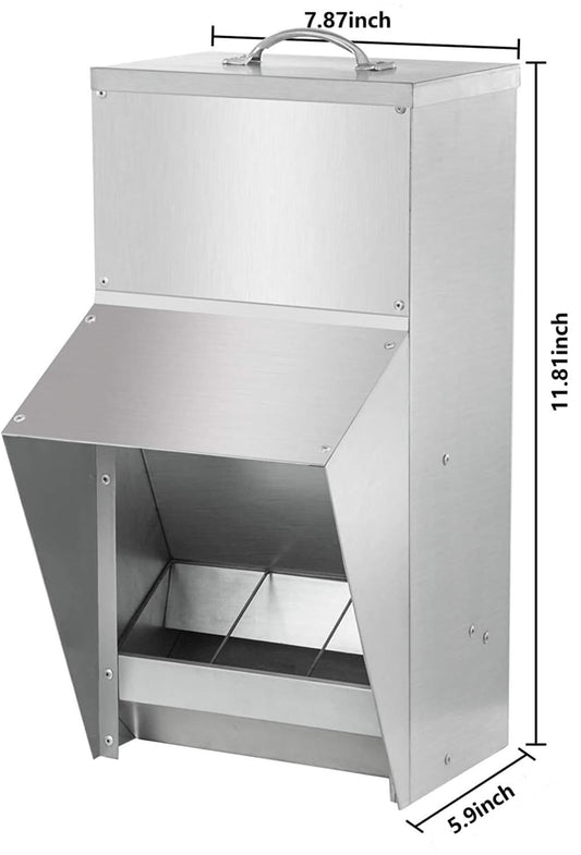 shengyi 11.5-55lbs Galvanized Chicken Feeder - Rat Proof Poultry Feeder with Lid Weatherproof Outdoor Coop Food Dispenser (11.5lbs 8.3x6.3x12.9in)