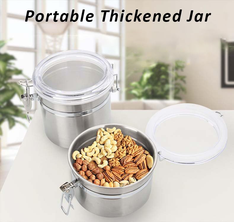 Malisseladi Tobacco Jar Food Storage Tin Can Container Stainless Steel Airtight Lid for Home Kitchen Snack