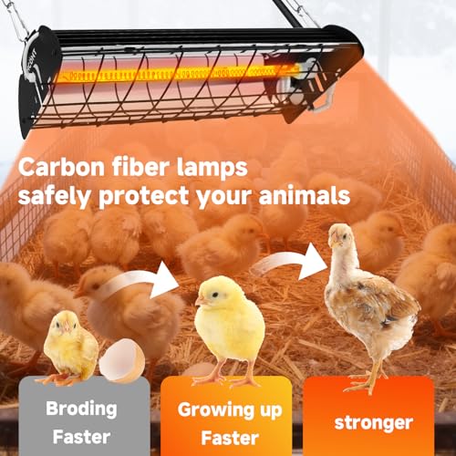 Large Chicken Coop Heater Lamp, 400W Carbon Fiber Heating Plate, Adjustable Temperature & Height, Safe Overheat Protection, Ideal for Poultry, Chicks, Livestock & Pets