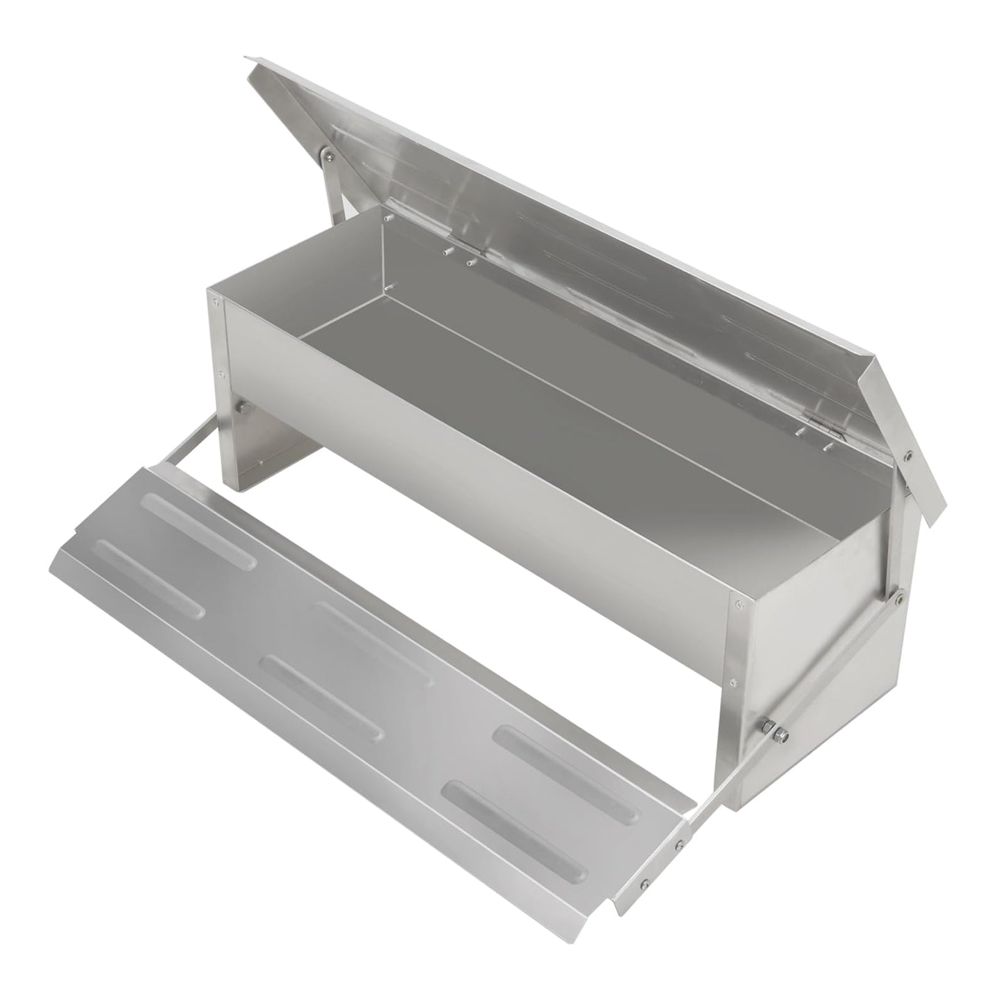 Automatic Chicken Feeder Treadle, Large Poultry Feeders No Waste Stainless Steel Rat Proof, Chicken Feeder Trough with Weatherproof Lid Treadle Self-Opening for Duck Fowl