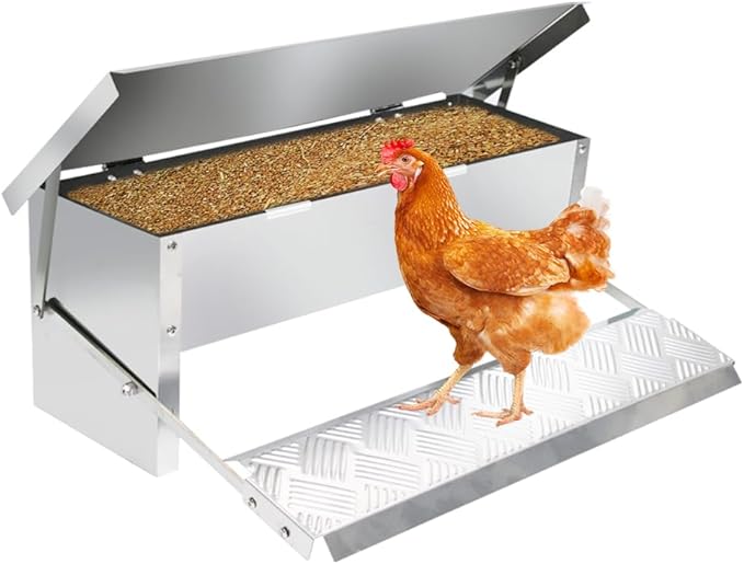 MODUODUO Automatic Chicken Feeder Treadle Poultry Feeders 11lb/5kg Feeding Trough for Chickens, Pheasants, or Roosters