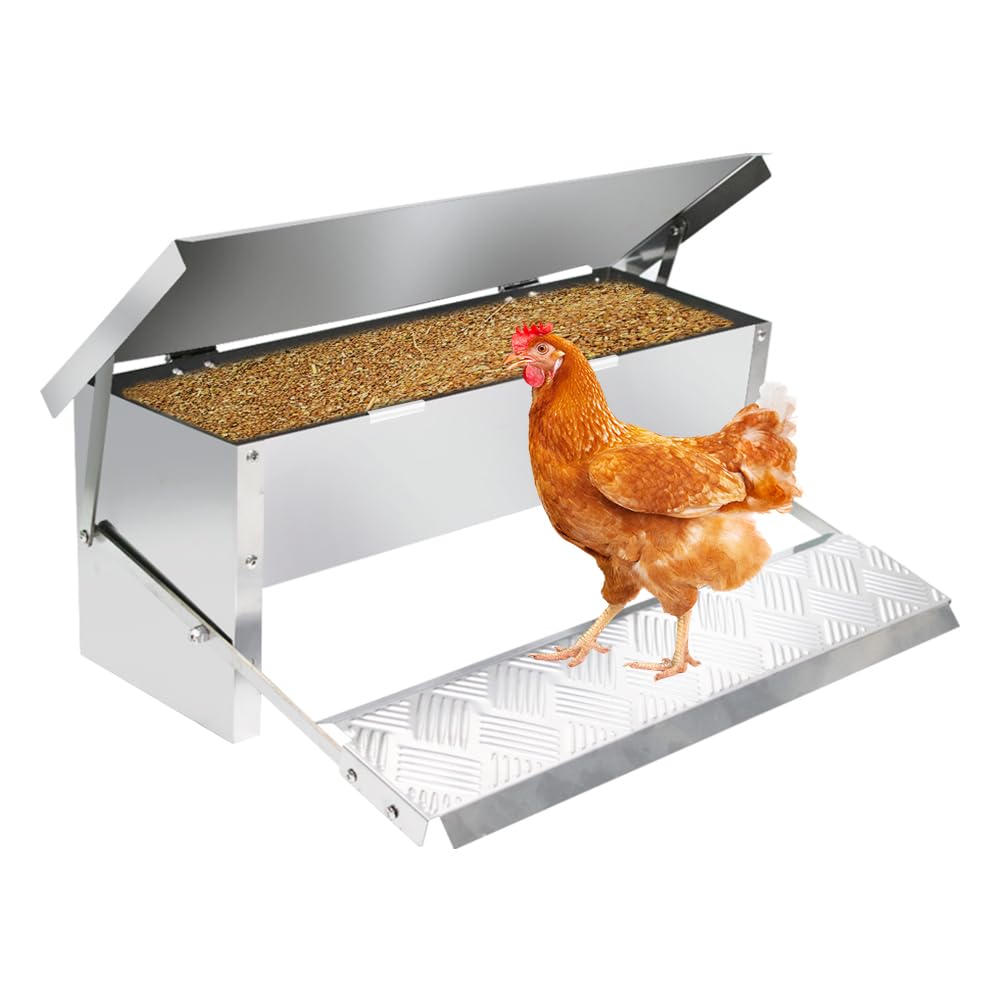 MODUODUO Automatic Chicken Feeder Treadle Poultry Feeders 11lb/5kg Feeding Trough for Chickens, Pheasants, or Roosters
