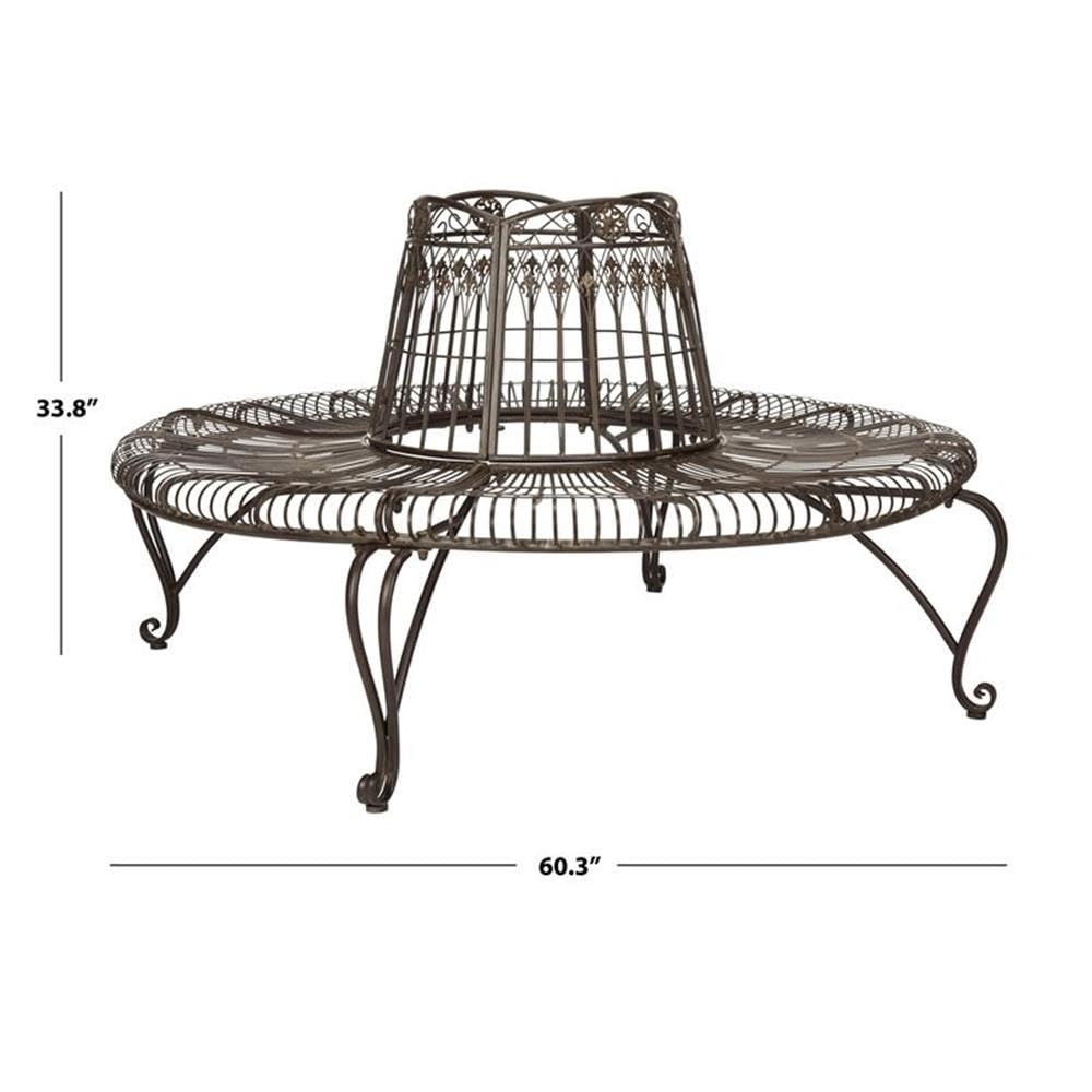 SAFAVIEH PAT5019A Collection Abia Antique White Wrought Iron 50" Outdoor Tree Bench