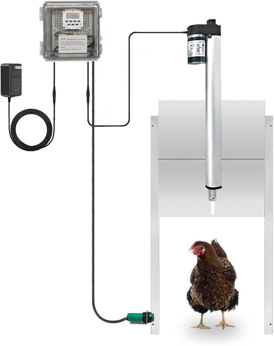 JVR Automatic Chicken Coop Door Opener with Timer, Programmable, Aluminum Coops Doors, Electric Run Automatic Chicken Door Auto Opener, Actuator Motor, Safety Feature