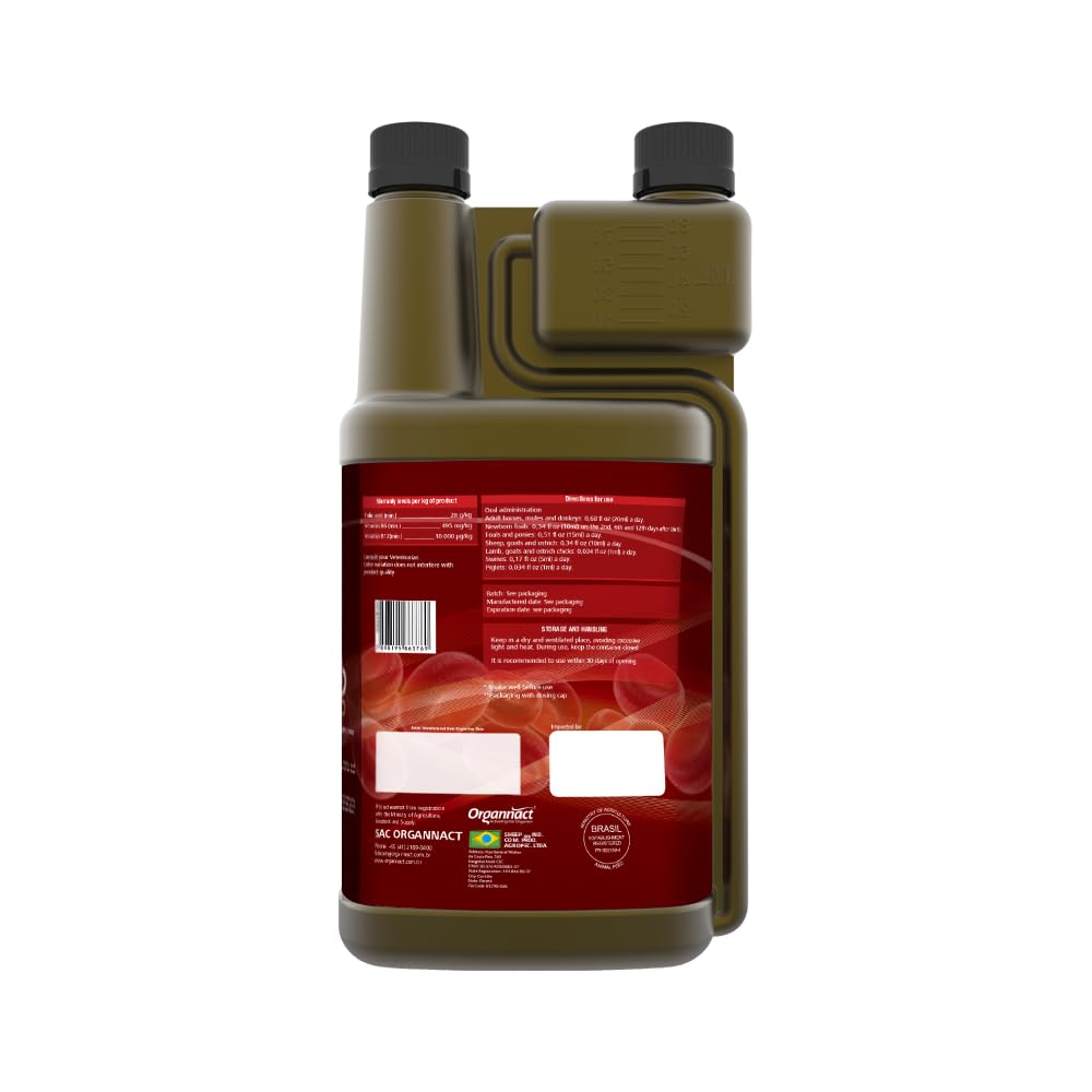 Organnact Hemo Turbo - Blood Cell Production Supplement for Horses and Livestock - Enhances Athletic Performance, Supports Anemia - Non-Doping, Green Apple Flavor - 33.8 fl oz (1L)