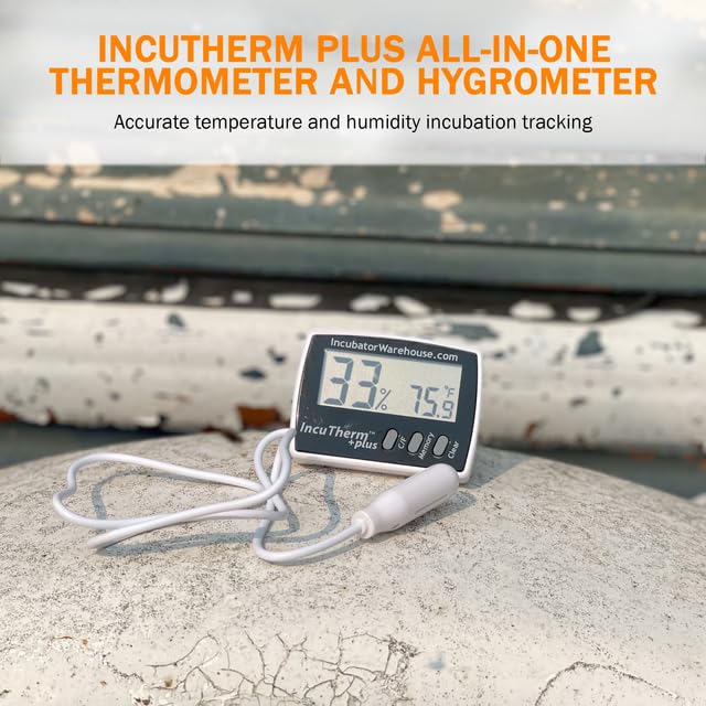 Incubator Warehouse IncuTherm™ Plus Digital Thermometer and Hygrometer for Egg Incubator - Large Digital Display with Min/Max Memory - Remote Probe - Reads Celsius and Fahrenheit +/-1° 1109 IWTH01