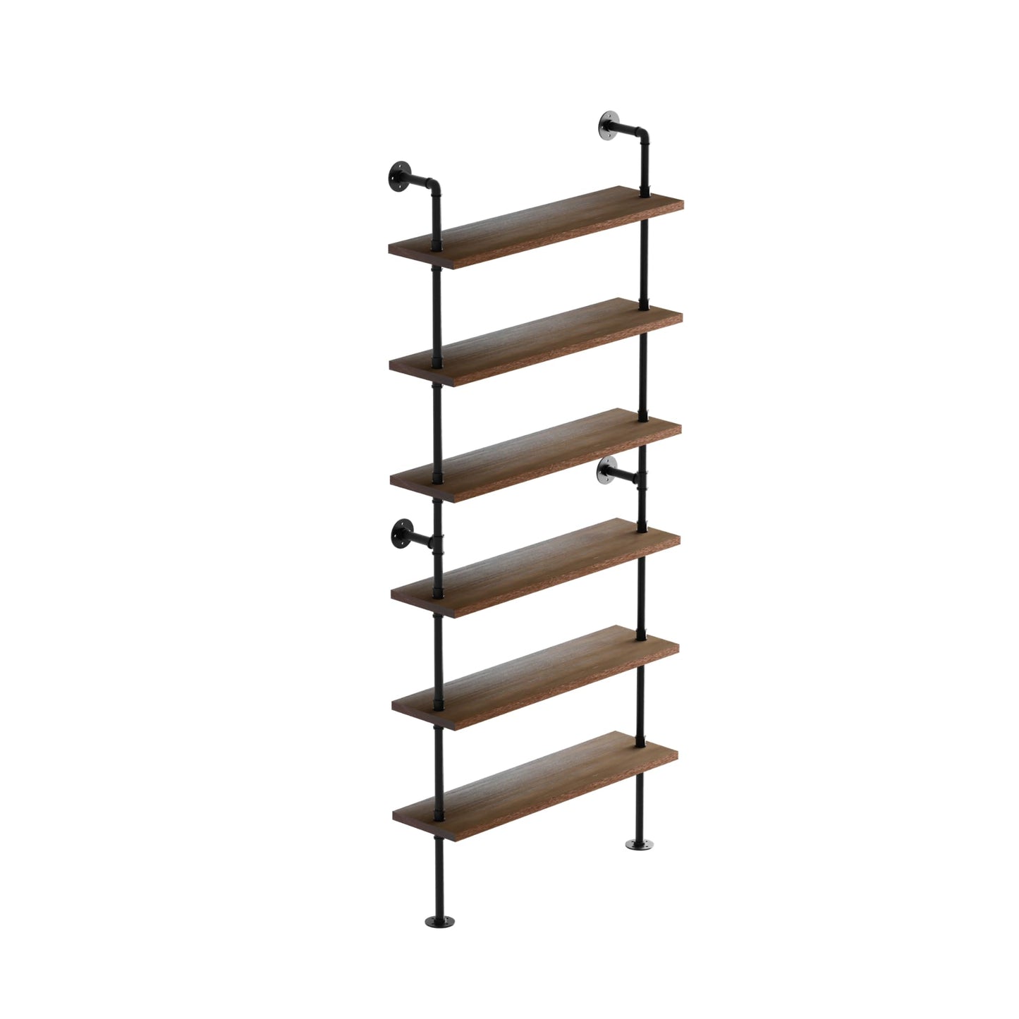 Anynice Industrial Ladder Pipe Shelf, Wall Mounted Wood Metal Bookshelf for Living Room Storage (Weathered Brown, 6 Tier - 10" D x 48" W x 82.5" H)