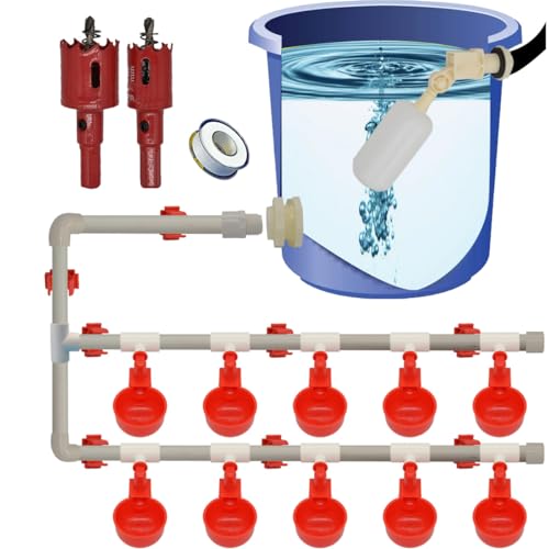 Complete Set Pipeline Automatic Chicken Nipple Waterer Cups and 1/2" PVC Tee Fittings Pipe Feeder Poultry Waterer Chicken Waterer pourtly Water Cup Durck Watering System