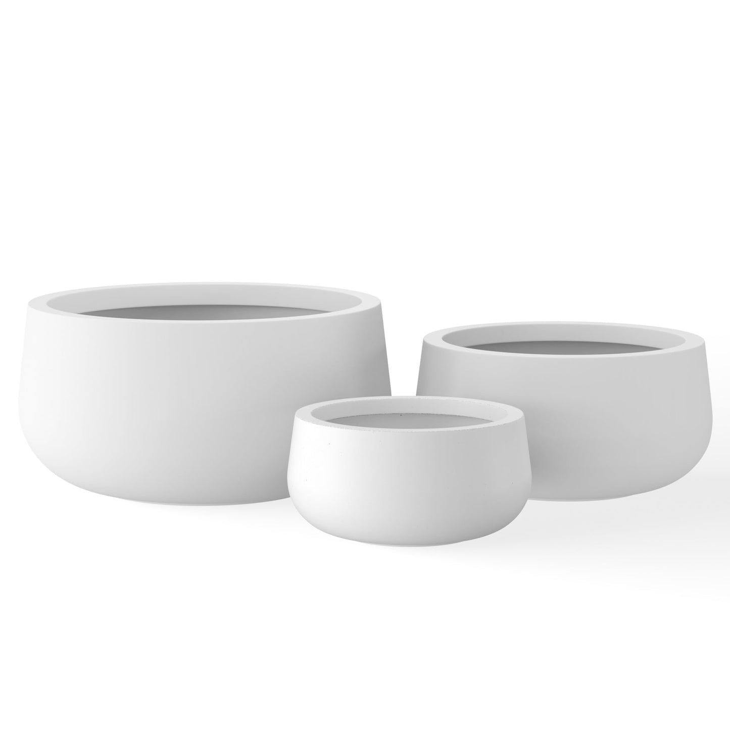 Kante 19.6",15.7",11.8" Dia Round Concrete Planters Set of 3, Outdoor Indoor Garden Plant Pots with Drainage Hole and Rubber Plug, Modern Curvaceous Design, Pure White