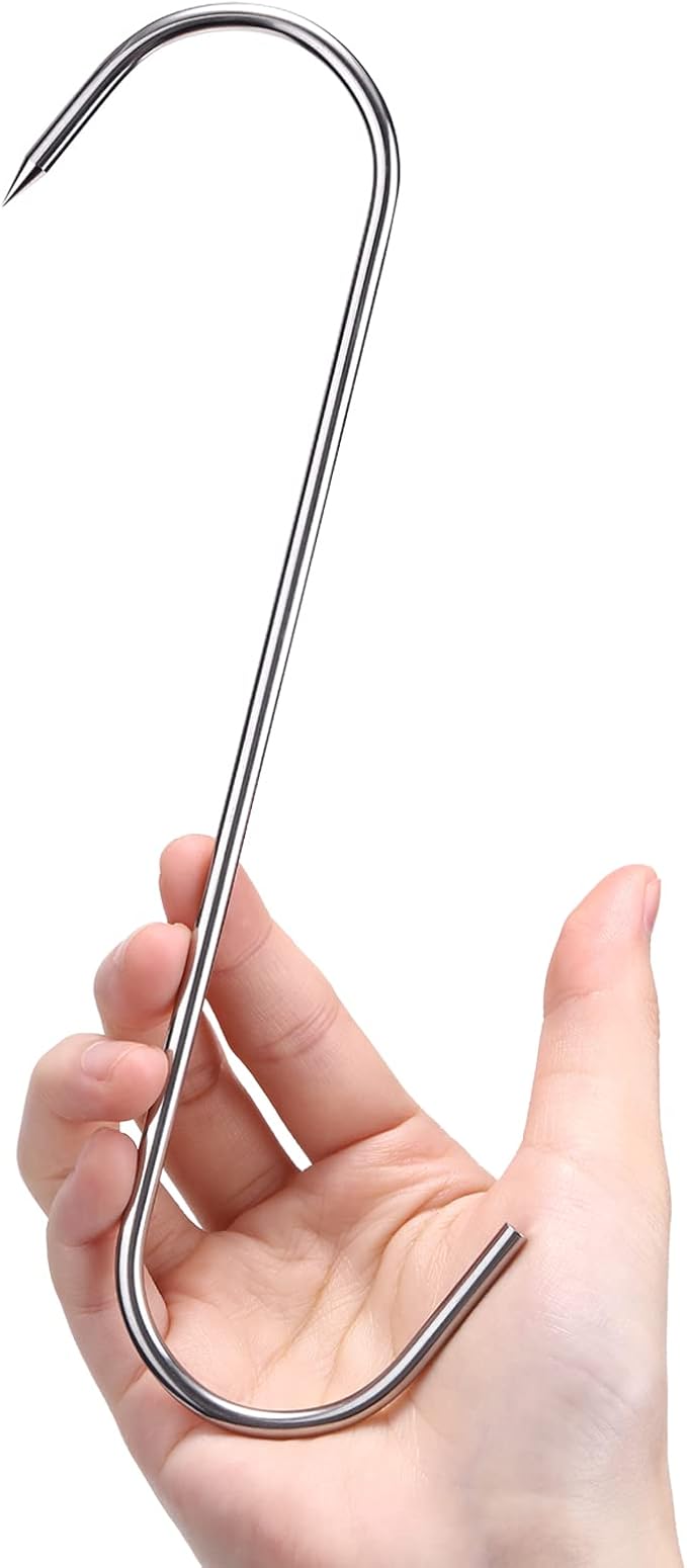 12 Pcs Stainless Steel Meat Hooks, 8 Inch S Shaped for Hanging Bacon, Sausage, Ribs, Drying, Grilling BBQ Market
