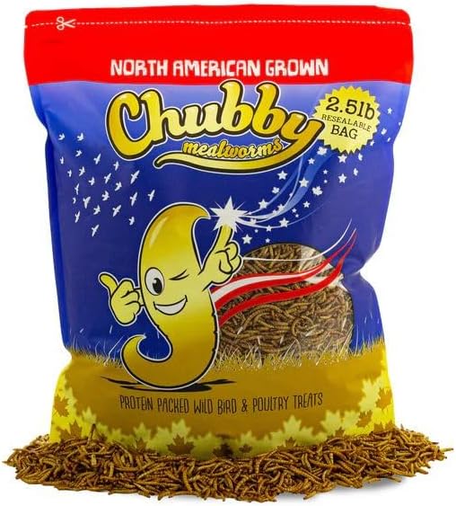 2.5Lbs Chubby NA Grown Dried Mealworms - Chicken/Duck Treats - Non-GMO - Made in North America