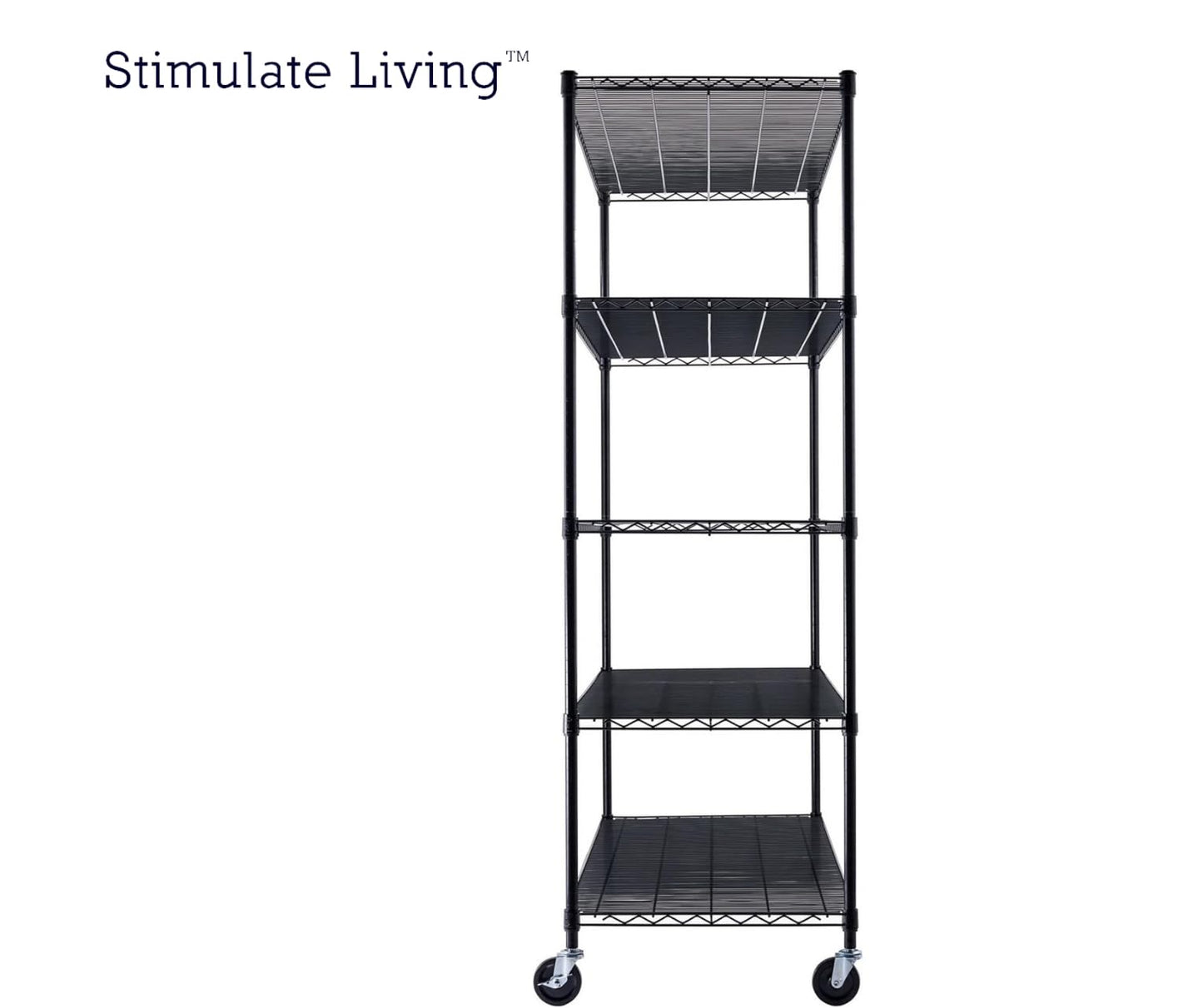 60"x24"x72" PRIME HEAVY DUTY Black 5-Tier Wire Shelving NSF 3000 LBS MAX Capacity Storage Rack for Commercial, School, Home, Garage, Warehouse, Industrial, and Hospital Uses (with Wheels)