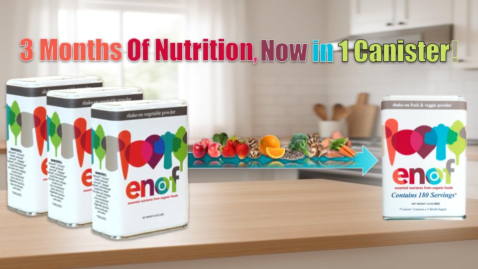 ENOF Organic Fruit and Vegetable Powder Supplement Kids & Adults | 10 Clean Ingredients - Strawberry, Spinach | Gluten & GMO Free Vegetable Powder for Kids | 180 Servings, 3 Mo. Supply, Made in USA