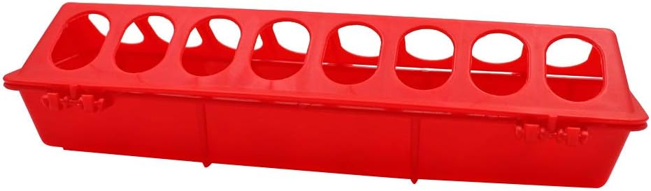 MACGOAL Flip Top Poultry Feeder Trough Small Chick Feeder Plastic Chicken Feeder No Waste Spill Proof for Birds Small Poultry (Red)