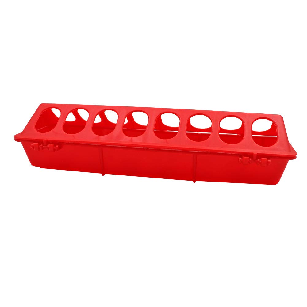 MACGOAL Flip Top Poultry Feeder Trough Small Chick Feeder Plastic Chicken Feeder No Waste Spill Proof for Birds Small Poultry (Red)