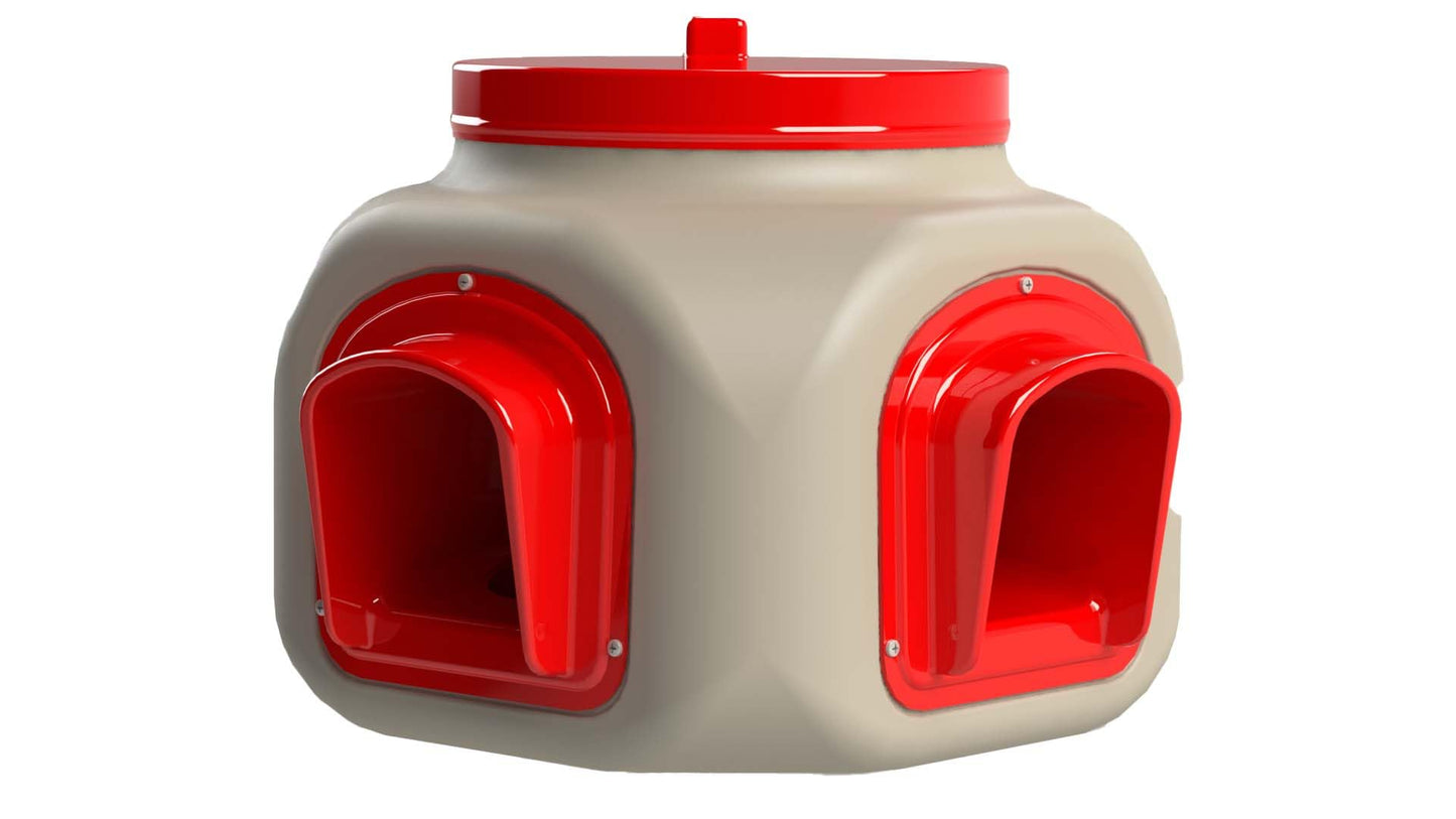 OverEZ Compact Chicken Feeder - Holds 25 Pounds of Feed - Inside or Outside Hen Coop - Large Gravity Fed Automatic Poultry Food Dispenser - No Waste Rainproof Design