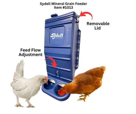 Sydell Sheep and Goat Grain Mineral Feeder, Large Outdoor Forage Grain Feeding System, Supports Up to 10 Small Livestock, Weather Resistant Heavy-Duty Plastic, Fence Mounted