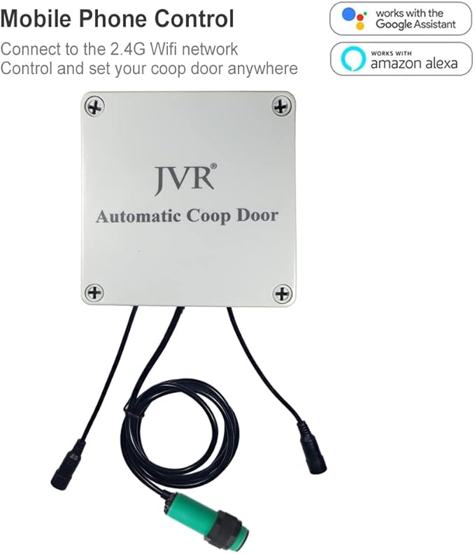 JVR Automatic Chicken Coop Smart Door Compatible with Alexa, Google Assistant, Home Assistant, Tuya - WiFi Electric Opener, Auto Sunrise/Sunset Dusk to Dawn Doors, Chicken Coop Accessories