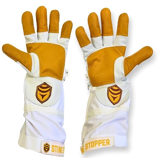 Sting Stopper Heavy Duty Beekeeping Gloves Men Women, Goat Skin Bee Gloves with Short Canvas Cuffs, Sting Proof Bee Keeping Gear | Beekeeper White, 2X-Large