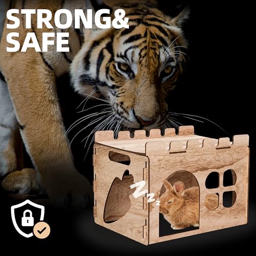 H1M9LX ST Wooden Rabbit Castle with Spacious Perch Hidey Playhouse for Bunny Detachable Hideout Tower Perfect Hiding Spot Home for Indoor Bunnies Guinea Pig Hamster Chinchilla