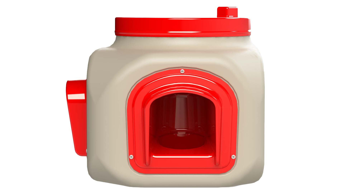OverEZ Compact Chicken Feeder - Holds 25 Pounds of Feed - Inside or Outside Hen Coop - Large Gravity Fed Automatic Poultry Food Dispenser - No Waste Rainproof Design