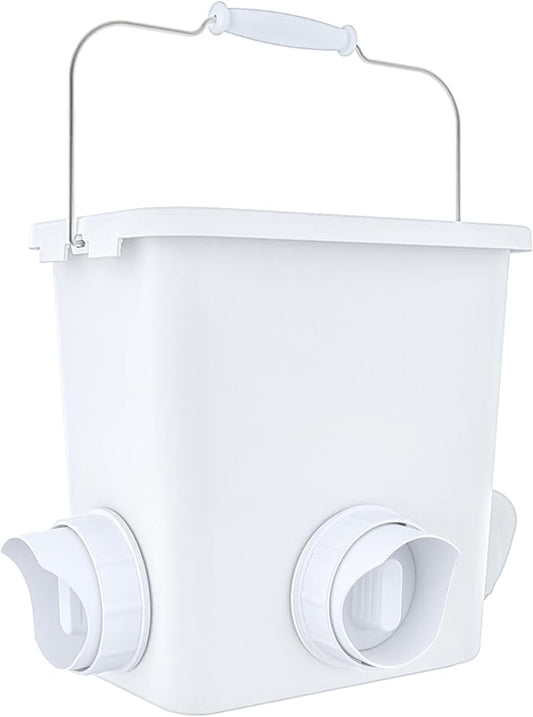 Automatic Chicken Feeder 20lb Chicken Feed Container Bucket with 3 Rainproof Feeder Ports Hanging Poultry Feeder for Chick Duck Hen Chicken Coop Accessories Kit