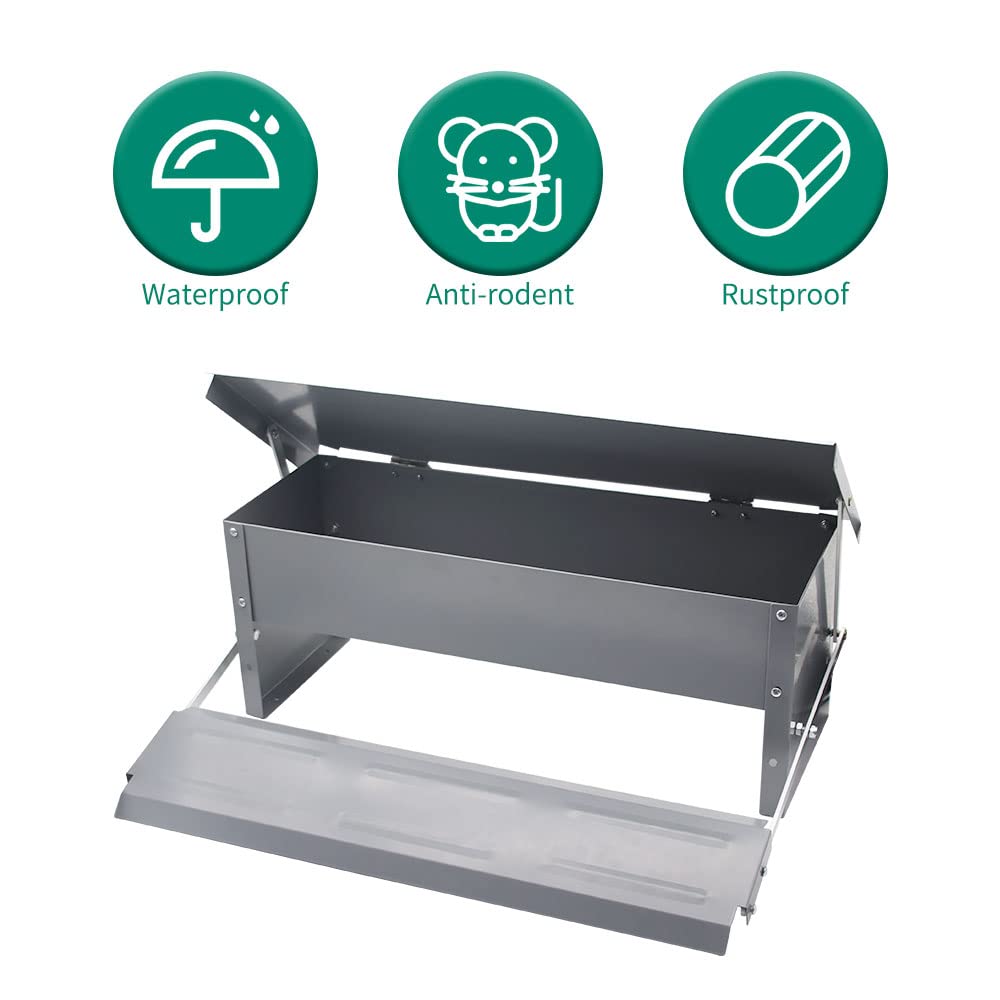 Abustle pig 5L Automatic Chicken Feeder Poultry Treadle Galvanized Steel Trough for Roosters Pheasant Chicken Outdoor Coop, Rat Proof with Weatherproof Lid