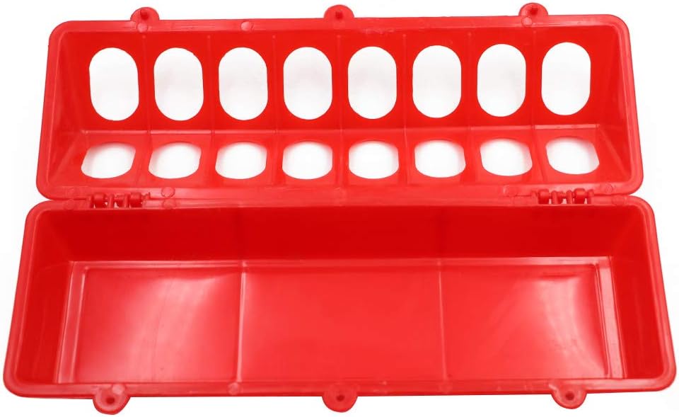 MACGOAL Flip Top Poultry Feeder Trough Small Chick Feeder Plastic Chicken Feeder No Waste Spill Proof for Birds Small Poultry (Red)