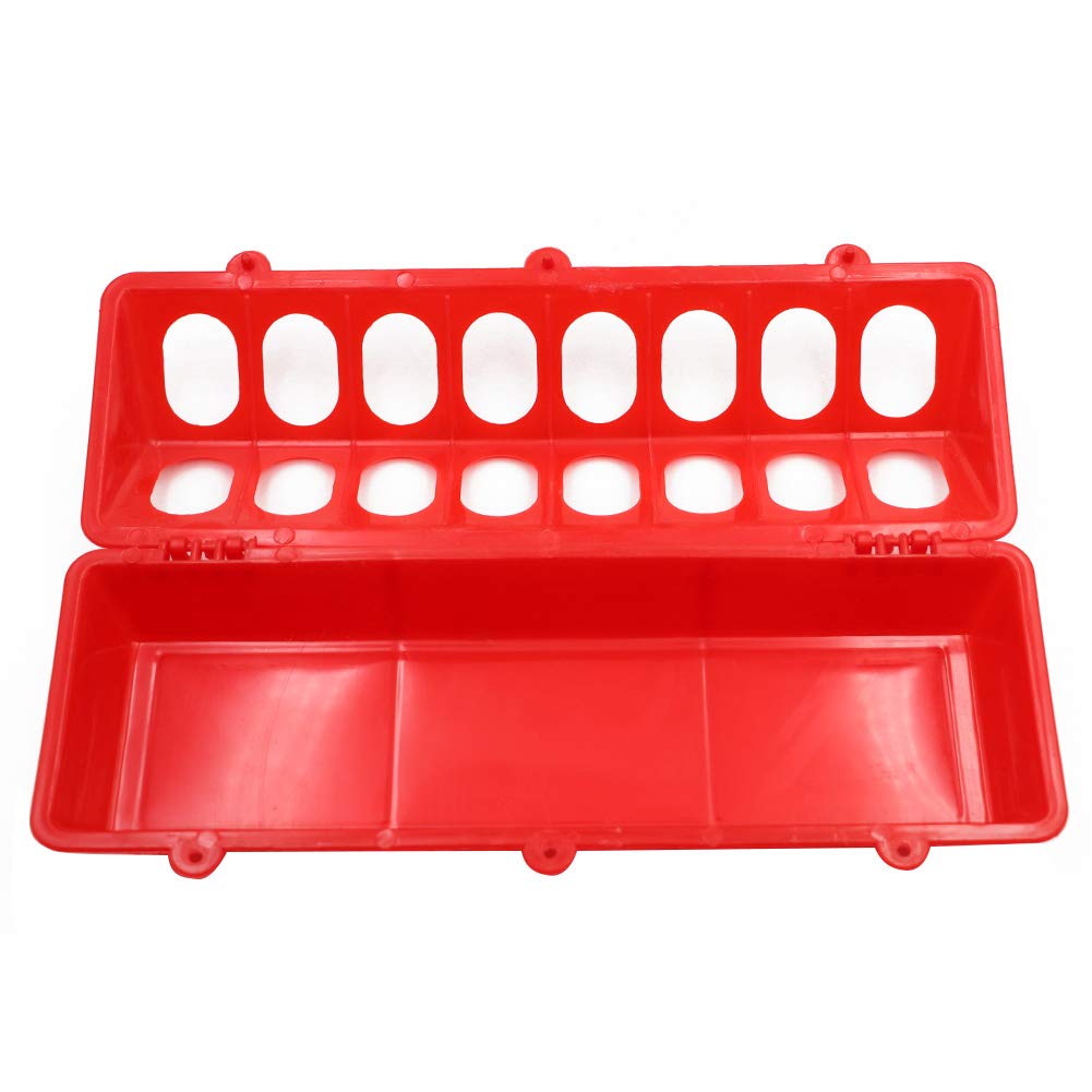 MACGOAL Flip Top Poultry Feeder Trough Small Chick Feeder Plastic Chicken Feeder No Waste Spill Proof for Birds Small Poultry (Red)