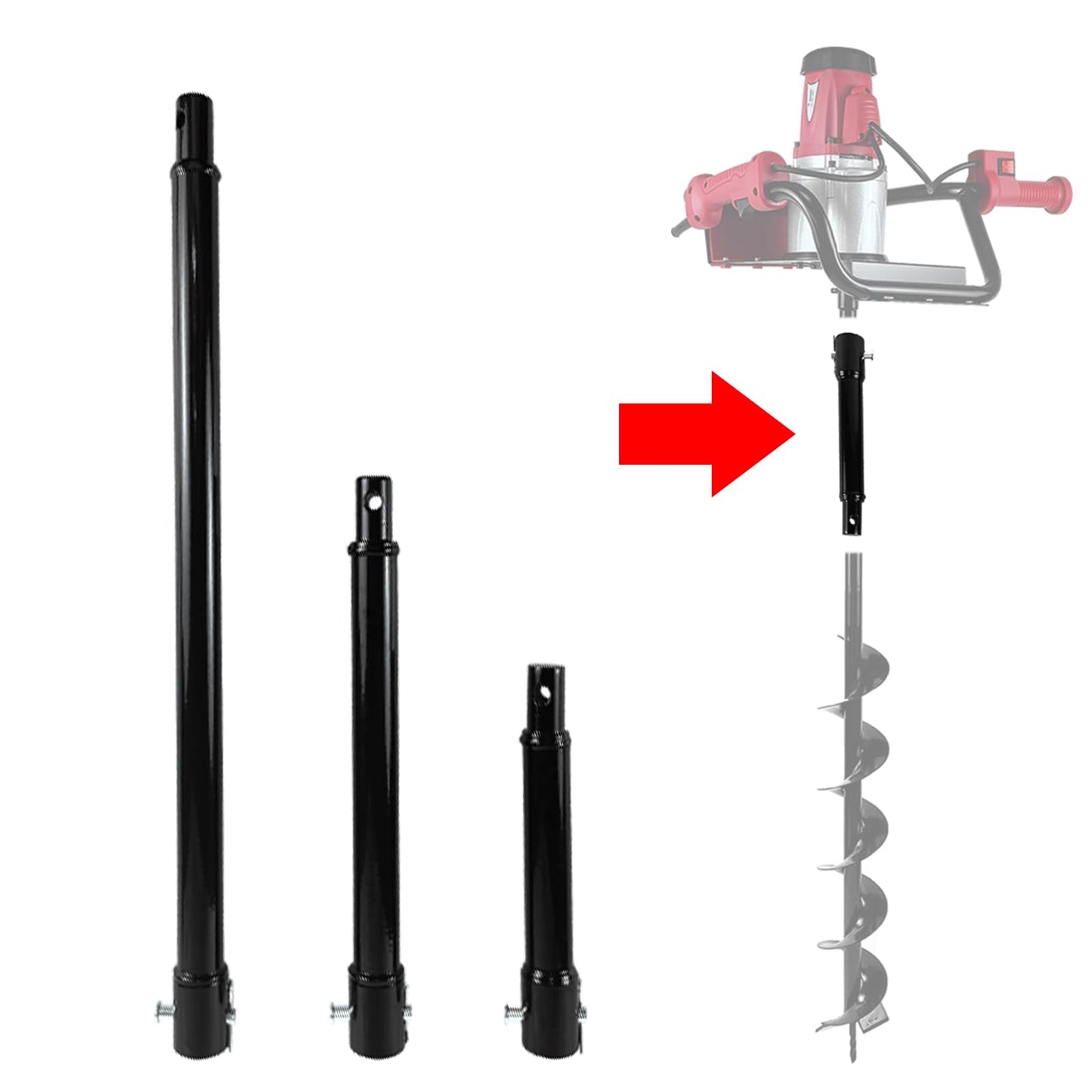 6-Inch & 4-inch Electric Post-Hole Digger with Storage Bag with 3pcs Auger Drill Bit Extension Set(8",12",20")