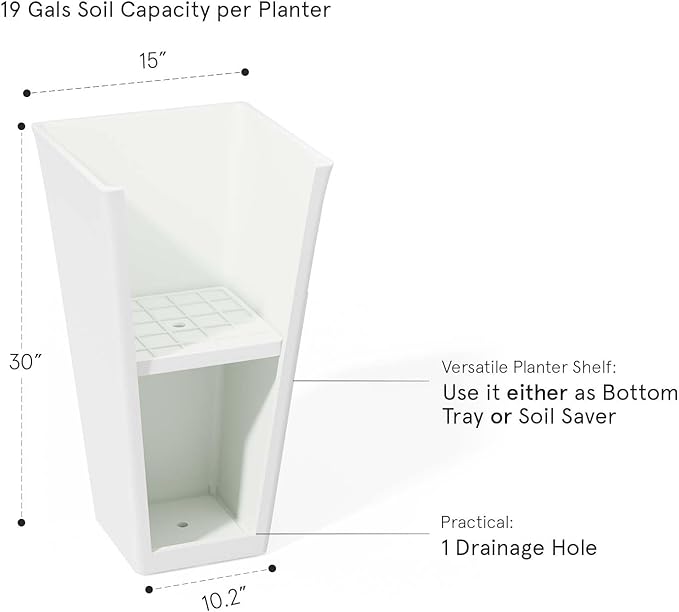LA Jolie Muse 30 inch Tall White Planters Set of 2,Indoor/Outdoor Rectanglar Large Plant Pots,V Shaped Taper Planter for Front Door.