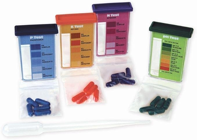 Rapitest Soil Test Kit for Gardens, Vegetables, Flowers and Lawns. USA designed and assembled soil tester completely, quickly and accurately measures/analyzes soil pH acidity and garden nutrients.