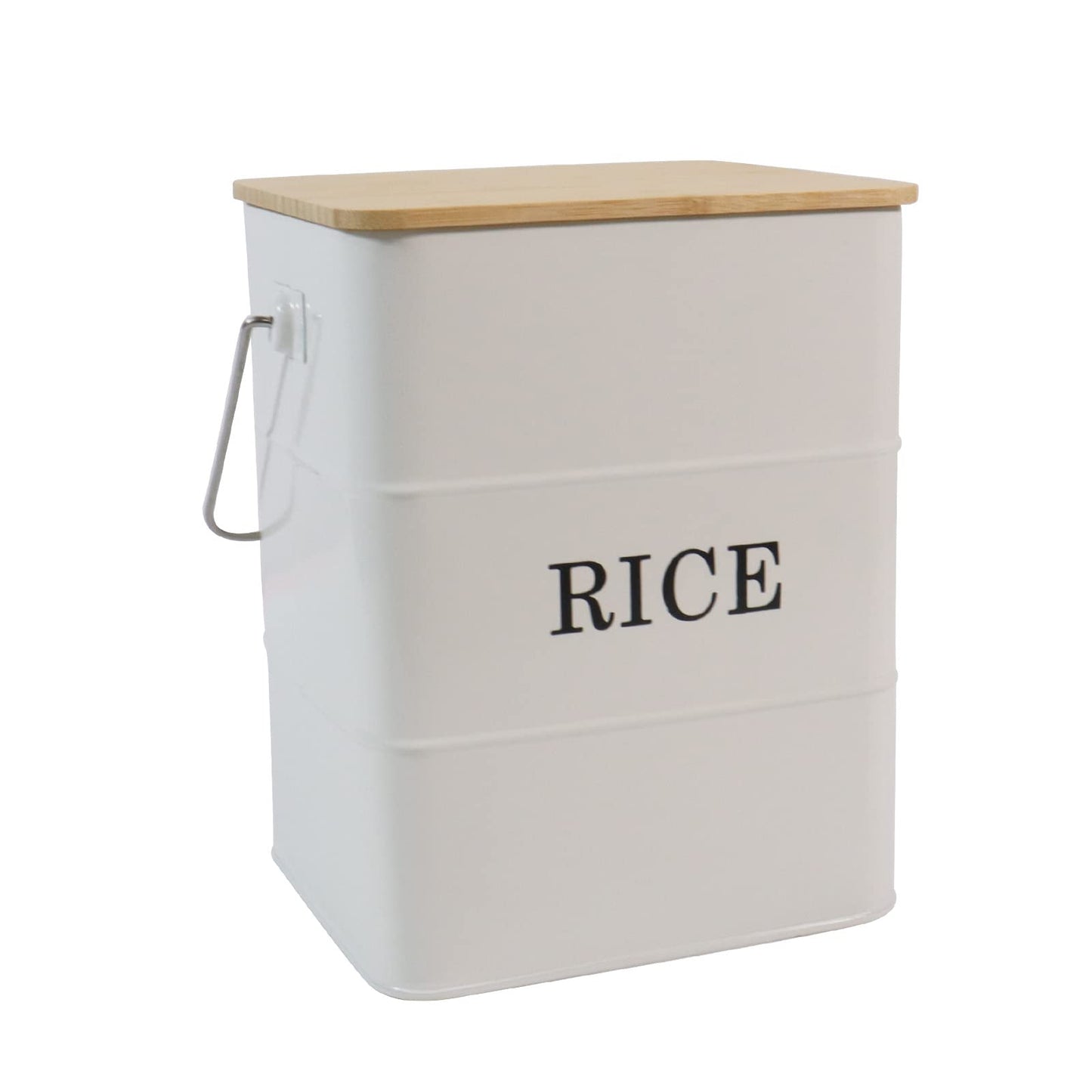 Gdfjiy Rice Container Metal Rice Storage Bin, Rice Storage Box with Airtight Bamboo Lid & Scoop, Food Storage Container for Rice Flour Soybean Grain Cereal (White)