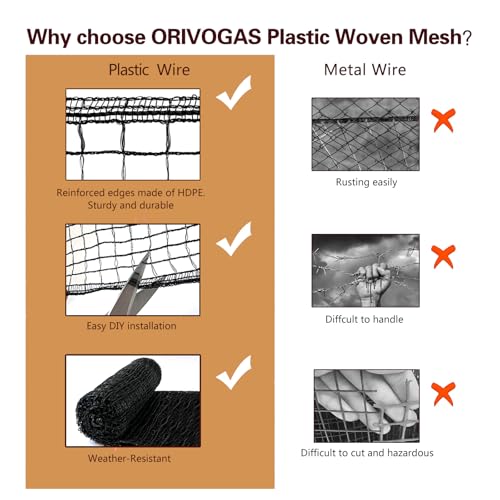 ORIVOGAS Plastic Mesh Fence Deer Fencing 4x25ft,Reinforced Edges,55gsm Heavy Duty Temporary Fence,Ideal for Garden Netting,Animal Barrier,Safety Netting, Fruit Plant Protection, Black