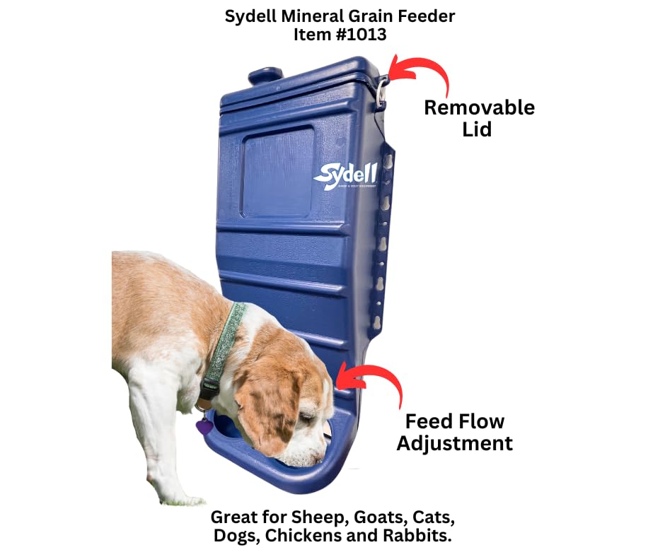 Sydell Sheep and Goat Grain Mineral Feeder, Large Outdoor Forage Grain Feeding System, Supports Up to 10 Small Livestock, Weather Resistant Heavy-Duty Plastic, Fence Mounted
