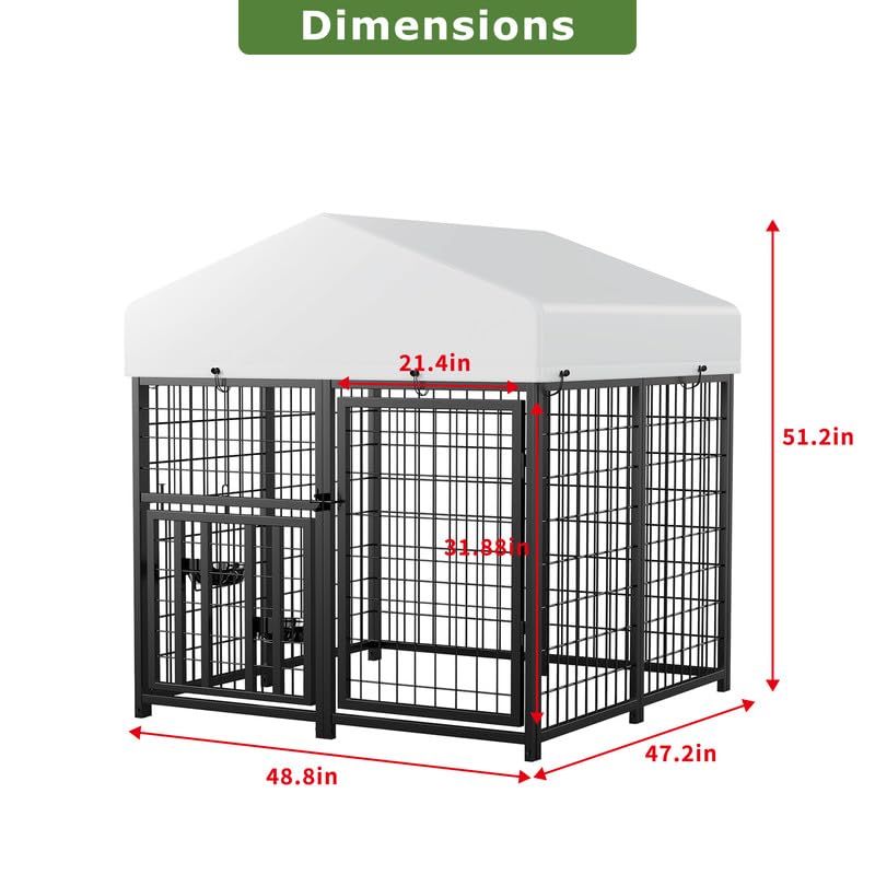 ROOMTEC Large Dog Kennel Outdoor Pet Pens Dogs Run Enclosure Animal Hutch Metal Coop Fence with Roof Cover (4'L x 4'W x 4.25'H)