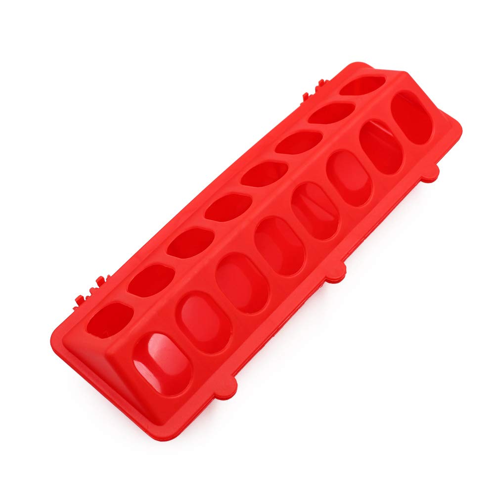 MACGOAL Flip Top Poultry Feeder Trough Small Chick Feeder Plastic Chicken Feeder No Waste Spill Proof for Birds Small Poultry (Red)