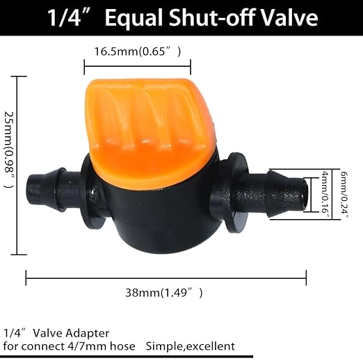 1/4“ Drip Irrigation Shut-Off Switch Valve, Black Plastic Universal Ball Valve for Drip Irrigation and Tubing Coupling (Pack of 20)