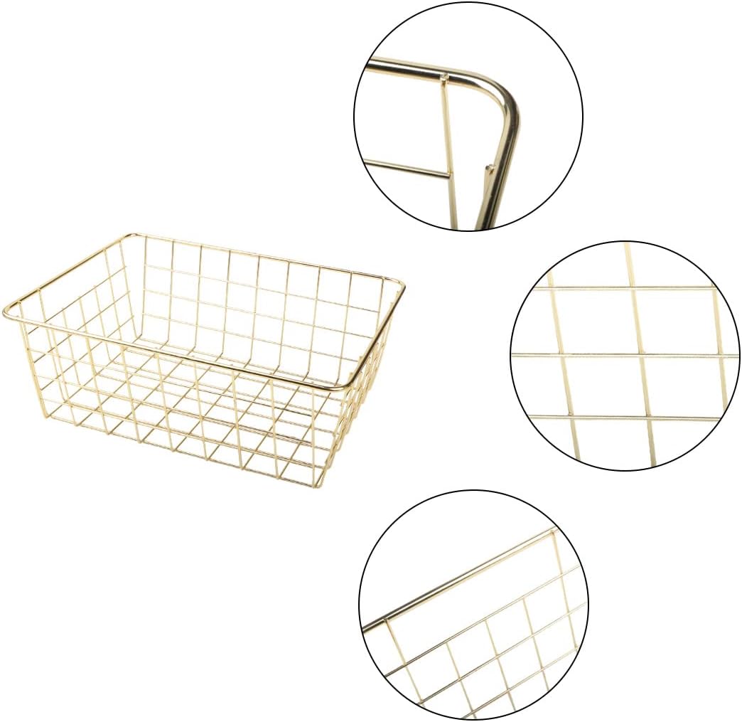 Tonxus 4pcs Wire Kitchen Storage Basket Farmhouse Metal Household Container Storage Organizer Bin Divider with Handle for Pantry,Shelf,Countertop,Refrigerator,Freezer,Cabinet (Gold)