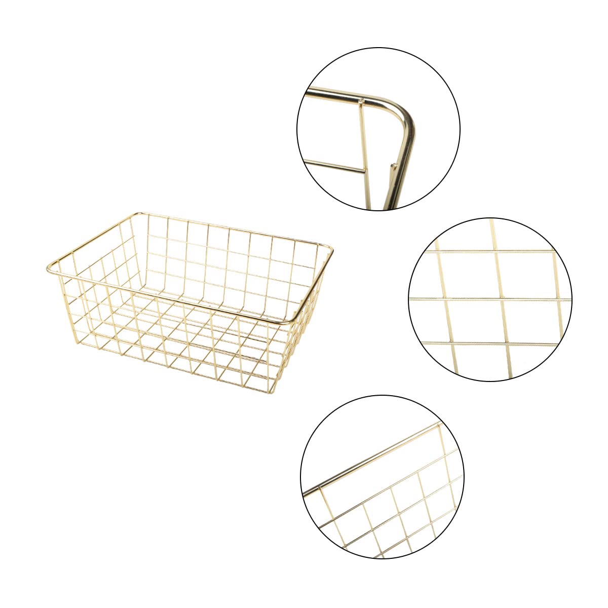 Tonxus 4pcs Wire Kitchen Storage Basket Farmhouse Metal Household Container Storage Organizer Bin Divider with Handle for Pantry,Shelf,Countertop,Refrigerator,Freezer,Cabinet (Gold)