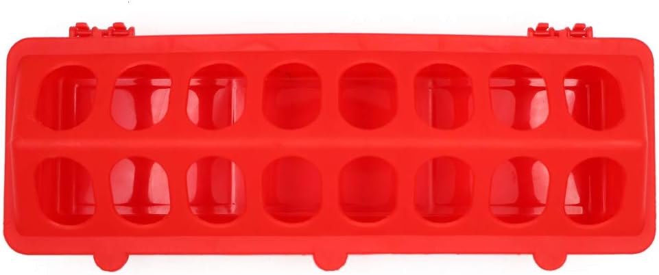 MACGOAL Flip Top Poultry Feeder Trough Small Chick Feeder Plastic Chicken Feeder No Waste Spill Proof for Birds Small Poultry (Red)