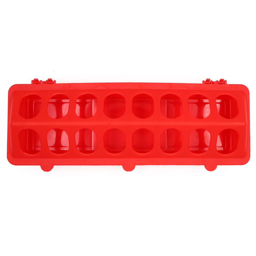 MACGOAL Flip Top Poultry Feeder Trough Small Chick Feeder Plastic Chicken Feeder No Waste Spill Proof for Birds Small Poultry (Red)