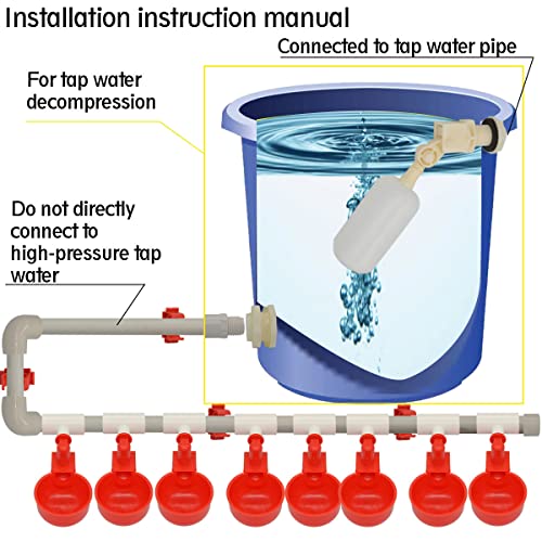 Complete Set Pipeline Automatic Chicken Nipple Waterer Cups and 1/2" PVC Tee Fittings Pipe Feeder Poultry Waterer Chicken Waterer pourtly Water Cup Durck Watering System