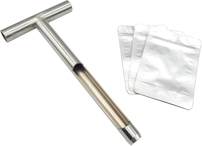 Soil Sample Probe 12 Inch with Reusable Soil Sampler Bags,Stainless Steel T-Style Handle Soil Test Kit,Soil Probe Rod for Soil Sampling Plant Care/Agriculture/Garden/Farm/Golf Course (12”S/T-Style)