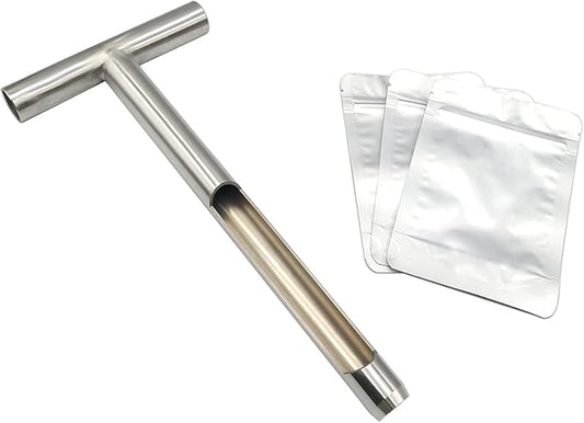 Soil Sample Probe 12 Inch with Reusable Soil Sampler Bags,Stainless Steel T-Style Handle Soil Test Kit,Soil Probe Rod for Soil Sampling Plant Care/Agriculture/Garden/Farm/Golf Course (12”S/T-Style)