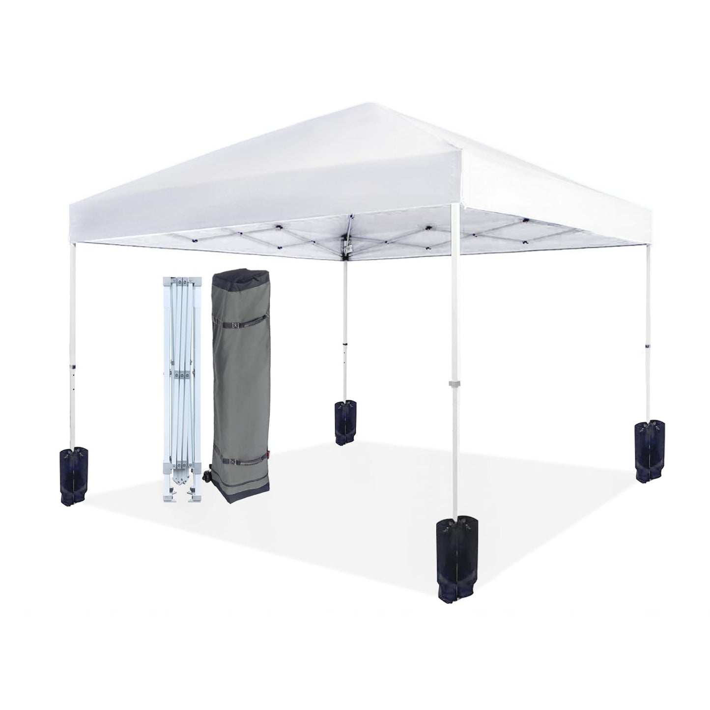 Amazon Basics Outdoor Pop Up 10 x 10 Canopy Tent for Events, Portable with Easy Setup, One-Push, Includes Wheeled Carry Bag, 8 Pegs, 4 Ropes, 4 Weighted Bags, White