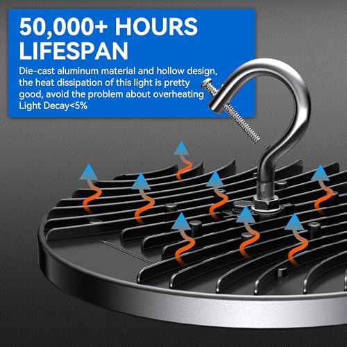 10 Pack UFO LED High Bay Light 200W, 30000 LM, 5000K Daylight, Commercial High Bay LED Shop Lights Fixture with 5' Cable US Hook for Warehouse Workshop Factory Barn Lighting