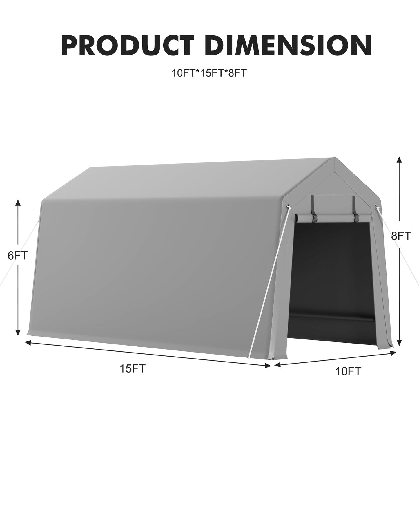 VerisShade 10 x 15 ft Carport Storage Shed, Shelter Logic with 2 Roll-up Zipper Door, Heavy Duty Waterproof Tarp, Storage Tent for ATV, Motorcycle, Bike, Garden Tools, Firewood