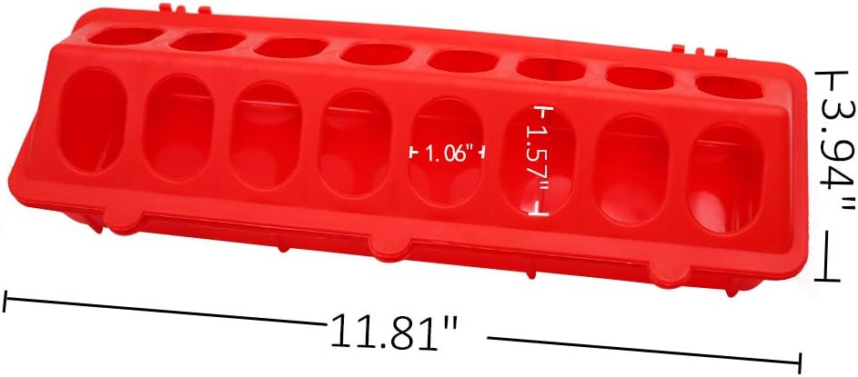 MACGOAL Flip Top Poultry Feeder Trough Small Chick Feeder Plastic Chicken Feeder No Waste Spill Proof for Birds Small Poultry (Red)