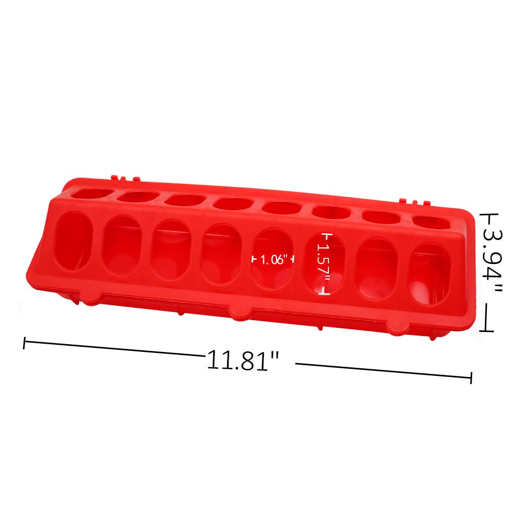 MACGOAL Flip Top Poultry Feeder Trough Small Chick Feeder Plastic Chicken Feeder No Waste Spill Proof for Birds Small Poultry (Red)